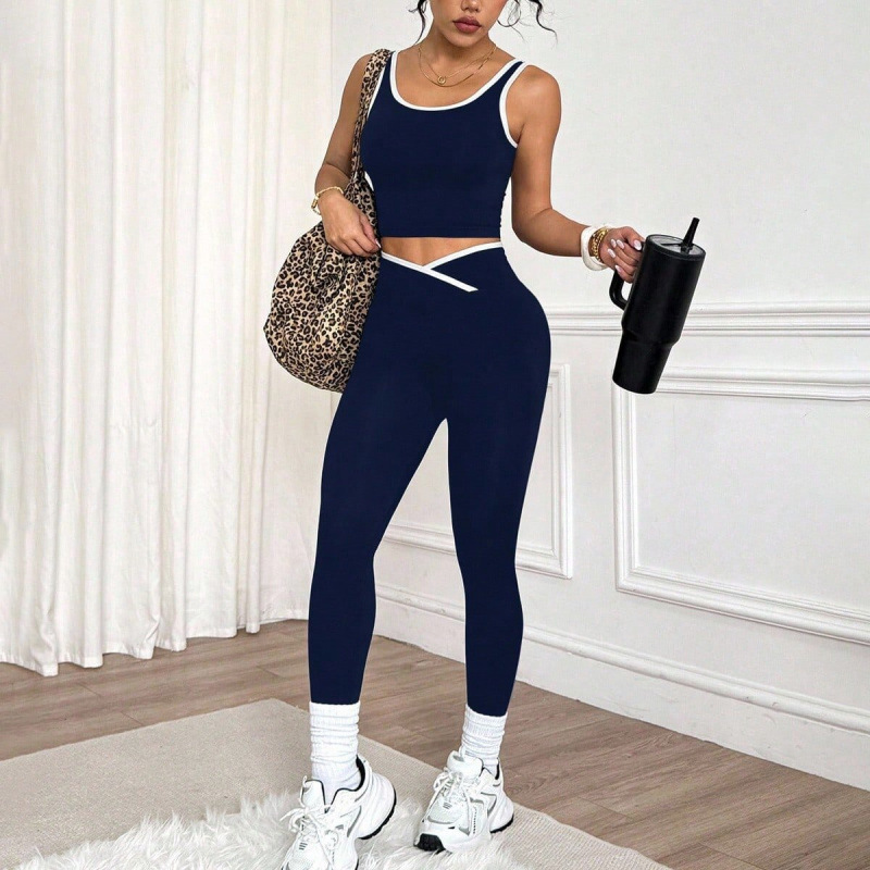 2Pcs Workout Set Sleeveless Bra Yoga Suit Crop Tank Top and High Waist Leggings